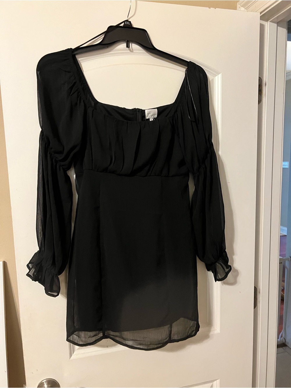 Black Sheer Long Sleeve Mini Dress